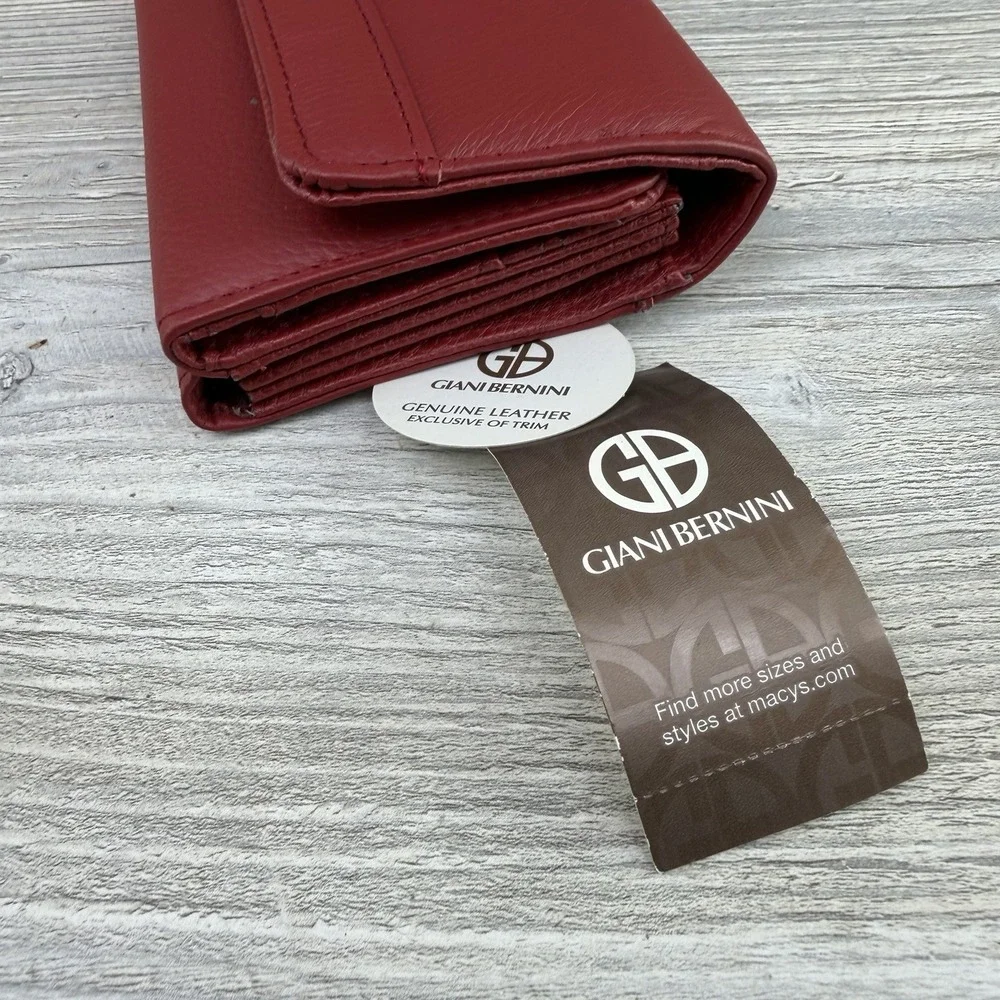 GIANI BERNINI Soft Pebble Leather Wallet Red Card Holder Snap Closure New